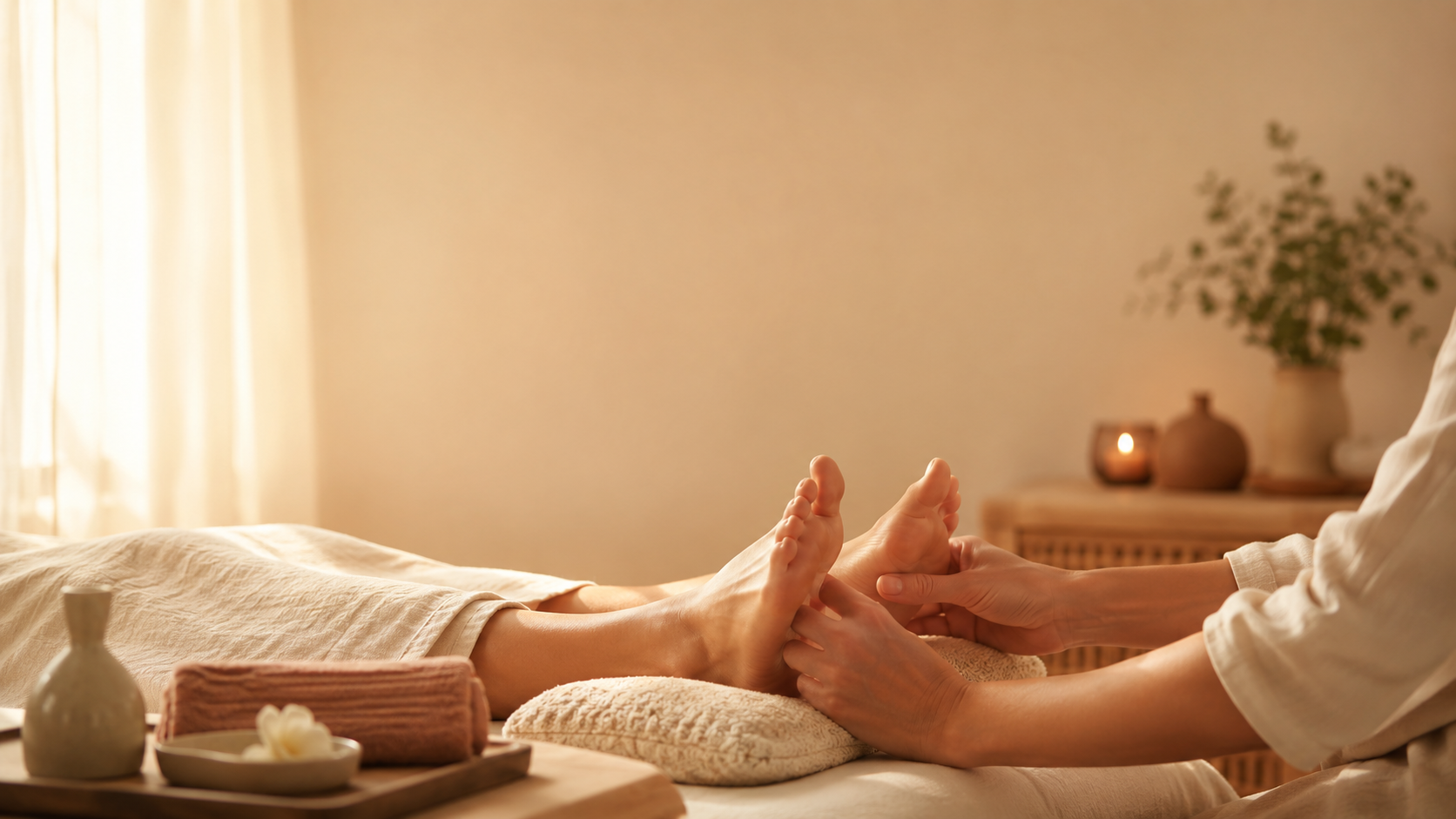 Sesión profesional de reflexología podal en spa de lujo, formación para reflexólogos